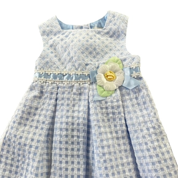 George Infants 12M Blue Gingham Seersucker Floral Special Occasion Dress - Picture 2 of 4